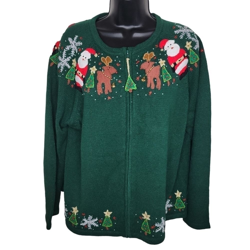 Heirloom Collectibles green Christmas cardigan sweater size Large